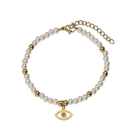 Pulsera luckyly baño de oro 18k dije figura con perlas annie