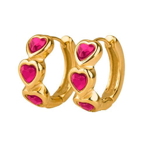 Aretes luckyly aretes corazón acero inoxidable baño de oro 14k y cristal vale rosa