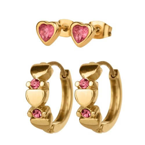 Arracadas y broqueles luckyly 2 en 1  acero inoxidable baño oro 14k y zirconia cúbica rosa