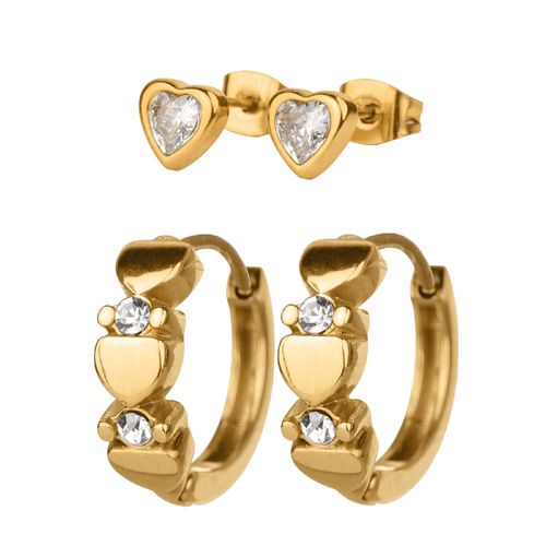 Arracadas y broqueles luckyly 2 en 1  acero inoxidable baño oro 14k y zirconia cúbica dorado