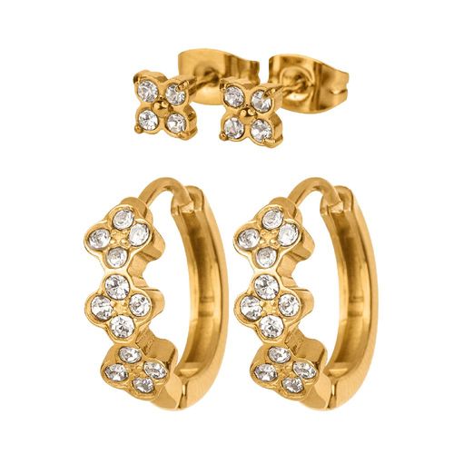 Arracadas y broqueles luckyly 2 en 1  acero inoxidable baño oro 14k y zirconia cúbica blanco