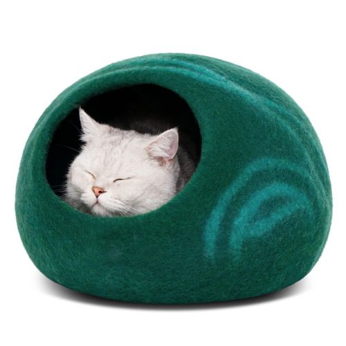 Cueva para Gato MEOWFIA de Lana Merino Tamaño Mediano Verde Esmeralda