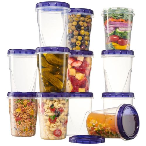 PLASTICPRO Juego de 12 Envases de Almacenamiento de Alimentos con Tapa de Rosca Azul - 32 oz Reutilizables para Preparación de Comidas - Apto para
