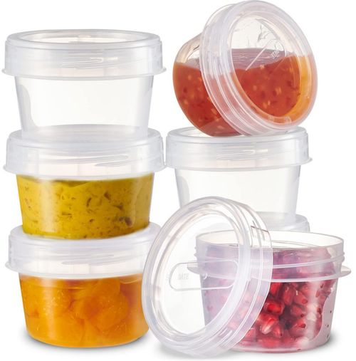PLASTICPRO Juego de 6 Recipientes de Alimentos con Tapa de Rosca Transparente - Recipientes Reutilizables de 4 oz para Preparar Comidas - Pequeños