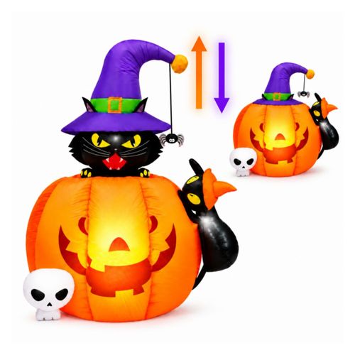 Inflable Halloween Calabaza Gato Negro Brujo 152cm con Luz LED Decoracion Exterior Jardin Patio Casa Fiesta Evento Adorno Terror Halloween Gigante