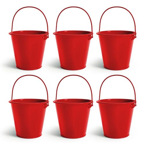 Cubo colorlaza de metal rojo con asa – Pack de 6 (14 L)