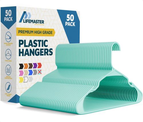 Perchas de plástico Lifemaster de alta resistencia paquete de 50 color aqua