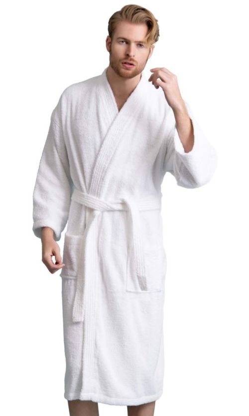 Bata Soft Touch Linen Blanca Talla Grande de Algodón estilo Kimono