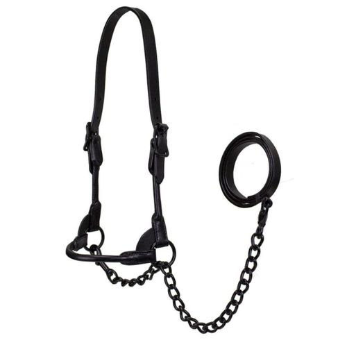 Cinturón de cabeza para ganado Derby Originals negro de cuero con cadena
