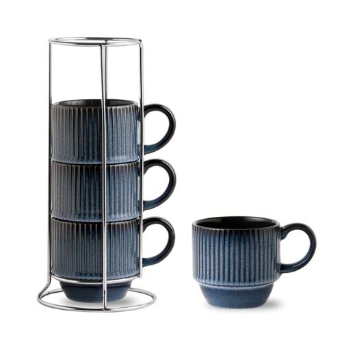 Juego de 4 tazas de café HASENSE 355 ml azul marino con estante