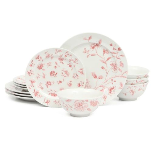Juego de vajilla de 12 piezas Martha Stewart rosa floral
