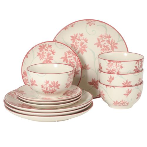 Juego de vajilla Gibson Home de 12 piezas con diseño floral rosa