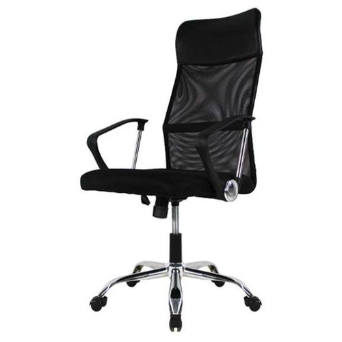 Silla Directiva Negra con Respaldo en Malla y Soporte Lumbar Ergonómico