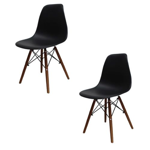 Set de 2 Sillas de Comedor Hogar en Color Negro con Patas Nogal Estilo Minimalista