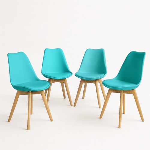 Set de 4 Sillas de Comedor Acolchadas para Hogar en Color Turquesa de Estilo Minimalista