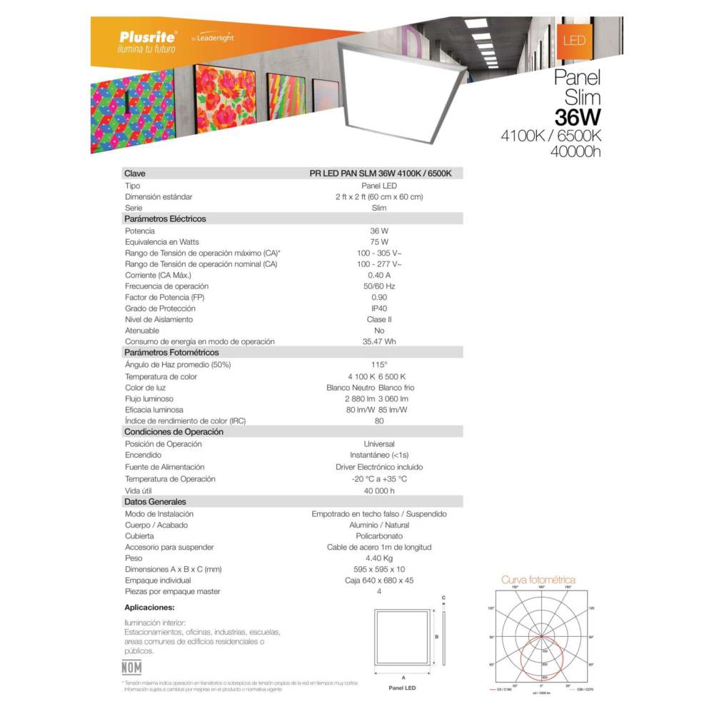 4 uni. Panel PLUSRITE LED SLIM 36W 60X60 cm 6500k | Elektra tienda en ...