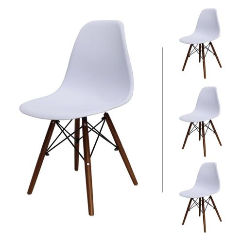 Set de 4 Sillas de Comedor Blancas Estilo Nórdico con Patas Color Nogal
