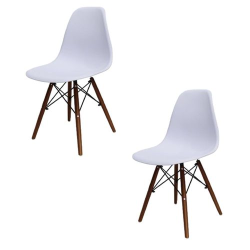 Set de 2 Sillas de Comedor Blancas Estilo Nórdico con Patas Color Nogal