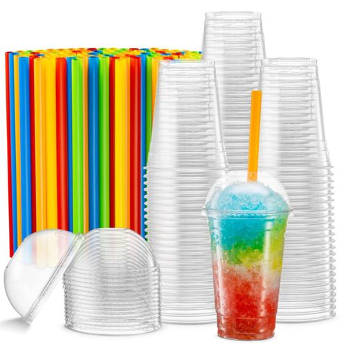 Vasos desechables elegantes 473 ml PET juego de 40 con tapas tipo domo