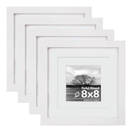 Marco de fotos Egofine 8x8 cm Pack de 4 unidades Blanco de madera maciza