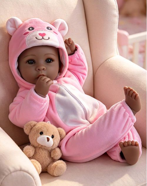 Muñeca Bebé Aori 43 cm Negra Realista Reborn