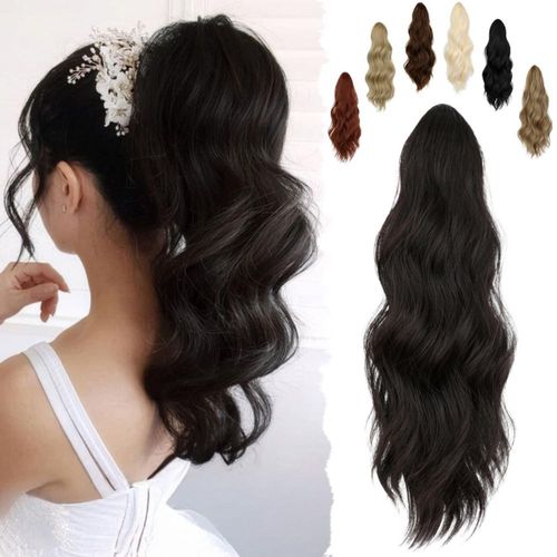 Extensión de coleta FELENDY 41 cm rizada con clip de garra – color marrón oscuro