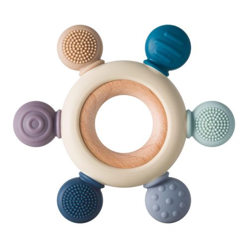 Juguete de dentición para bebé Arudyo mordedor de silicona libre de BPA con timón de silicona y anilla de madera alivia las encías (gris)