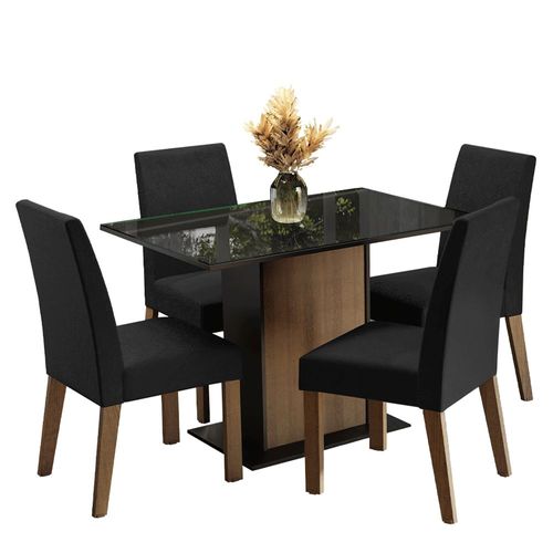 Juego de Comedor Mesa Encimera de Vidrio 4 Sillas Marrón/Negro Zion Madesa
