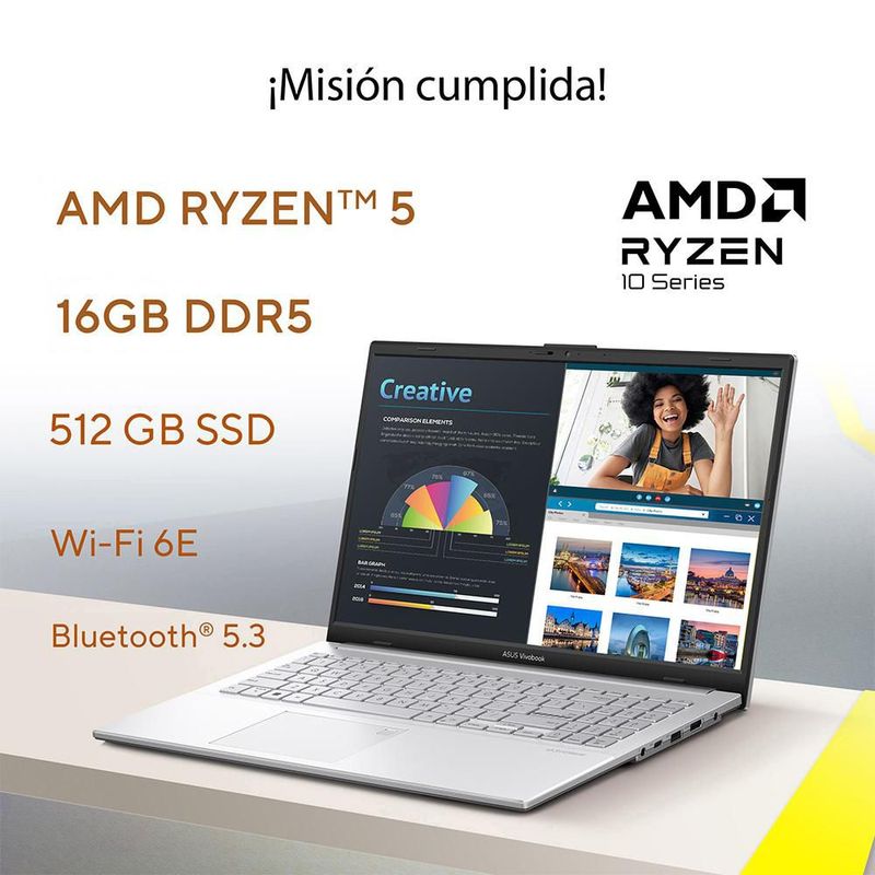 Laptop Asus Vivobook Go 15 AMD Ryzen5 16GB RAM 512GB Cool Silver