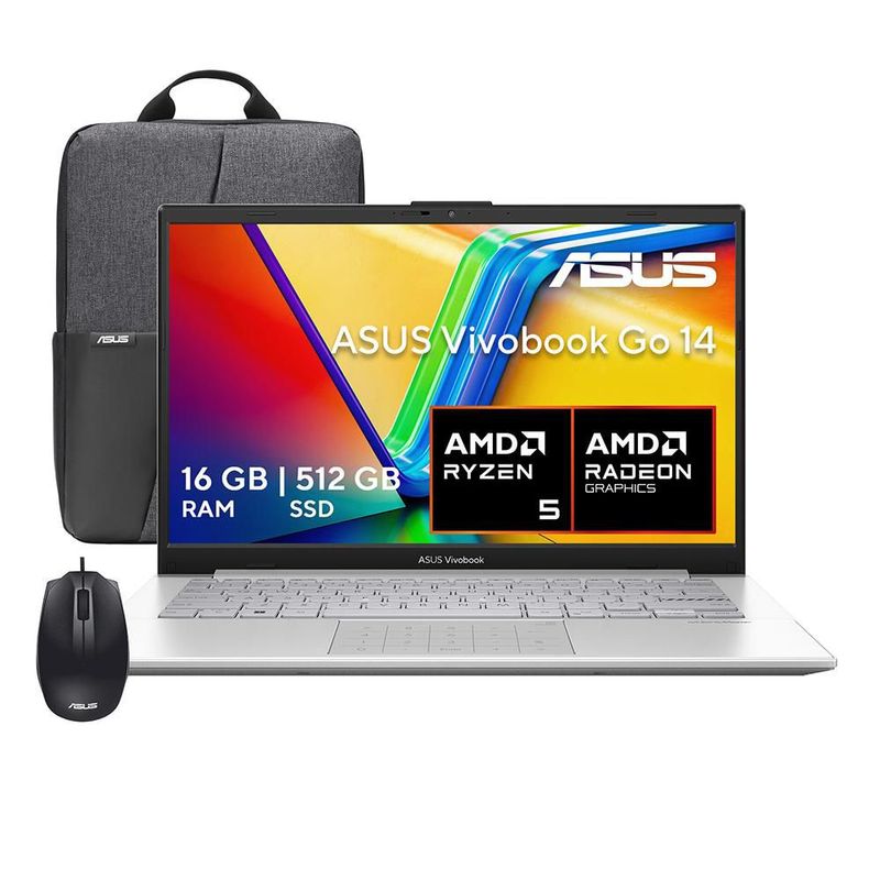 Laptop Asus Vivobook Go 15 AMD Ryzen5 16GB RAM 512GB Cool Silver