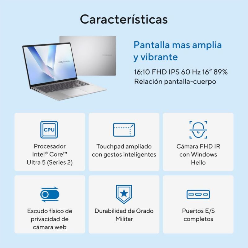 Laptop Asus Vivobook 16 Core Ultra 5 16GB RAM 1TB SSD Cool Silver