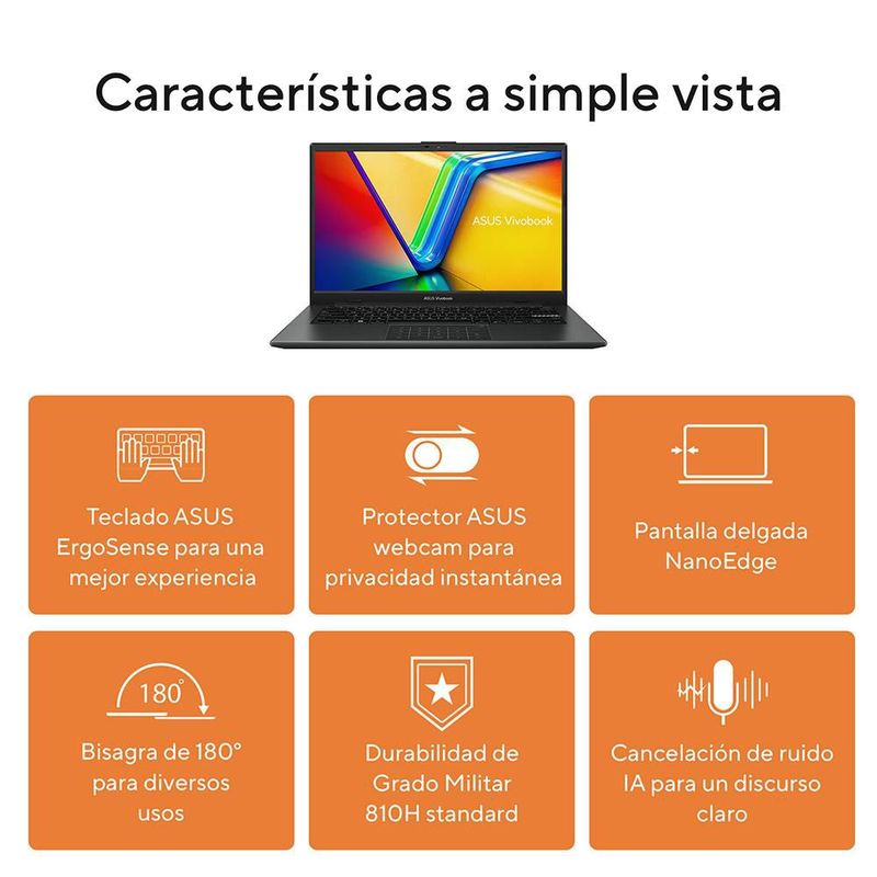 Laptop Asus Vivobook Go 14 AMD Ryzen3 8GB RAM 512GB SSD Negra