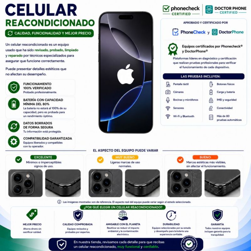Apple iPhone 16 128 GB Negro Reacondicionado Desbloqueado