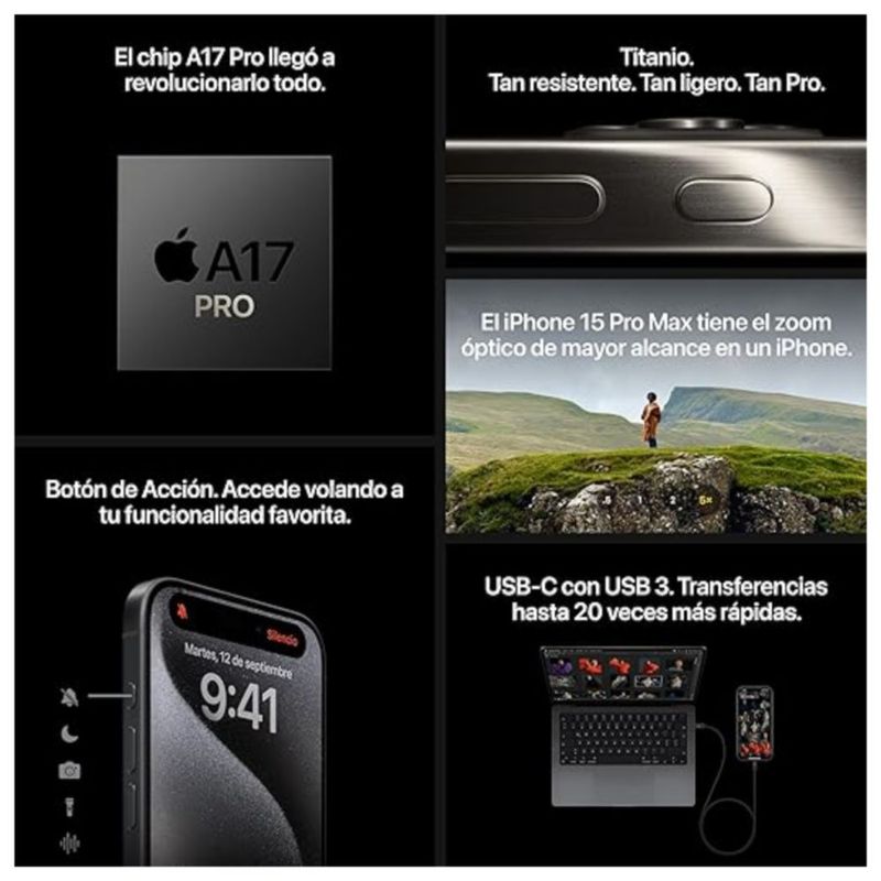 iPhone 15 Pro 128 GB Smartphone Apple Reacondicionado Titanio Negro