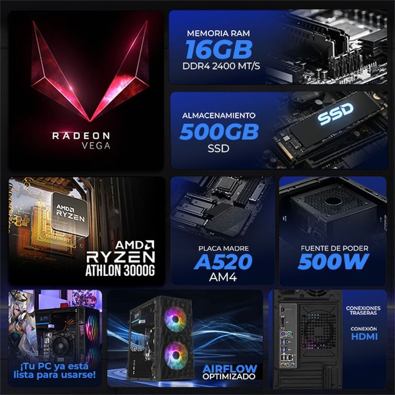 Xtreme pc radeon vega 3 athlon 16gb 500gb monitor 21.5 black