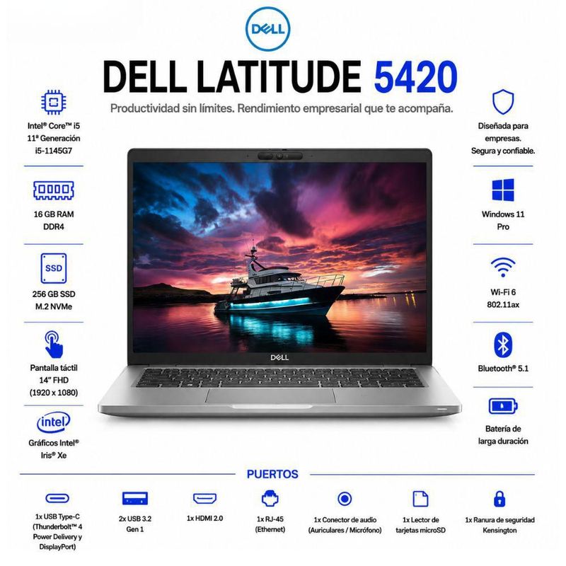 Laptop Dell Latitude 5420 Reacondicionado 14" FHD Tactil Intel Core i5 16GB RAM 256GB SSD Windows 11