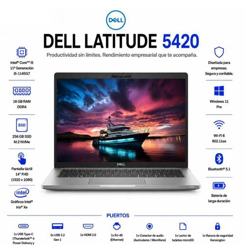 Laptop Dell Latitude 5420 Reacondicionado 14" FHD Tactil Intel Core i5 16GB RAM 256GB SSD Windows 11
