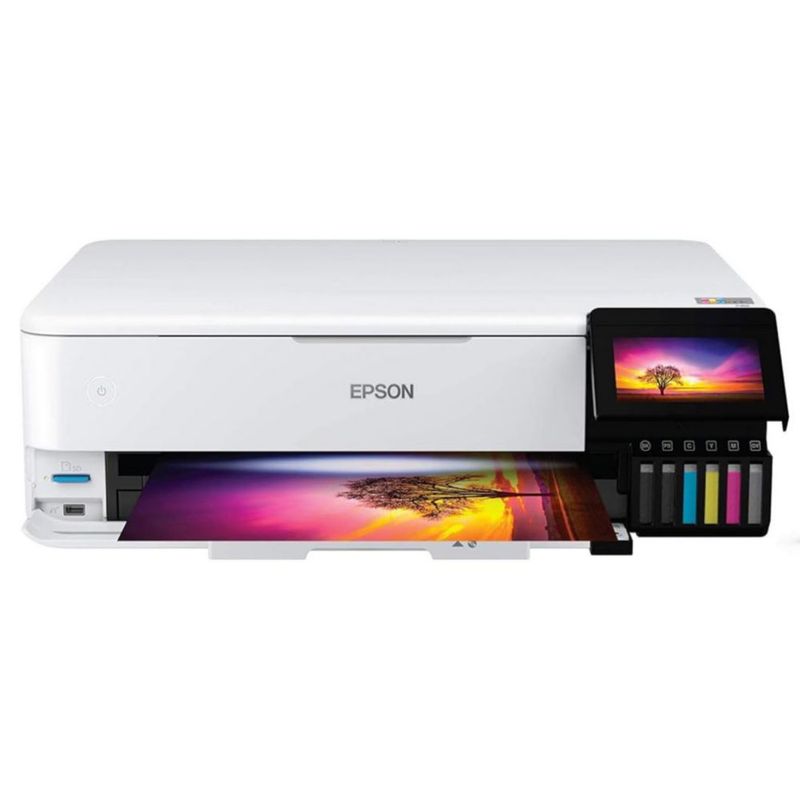 Epson EcoTank ET-8550 Impresora Fotográfica A3+ Multifuncional WiFi, Escáner, Copiadora, Sistema de Tinta Continua – Blanca (Caja con detalles)