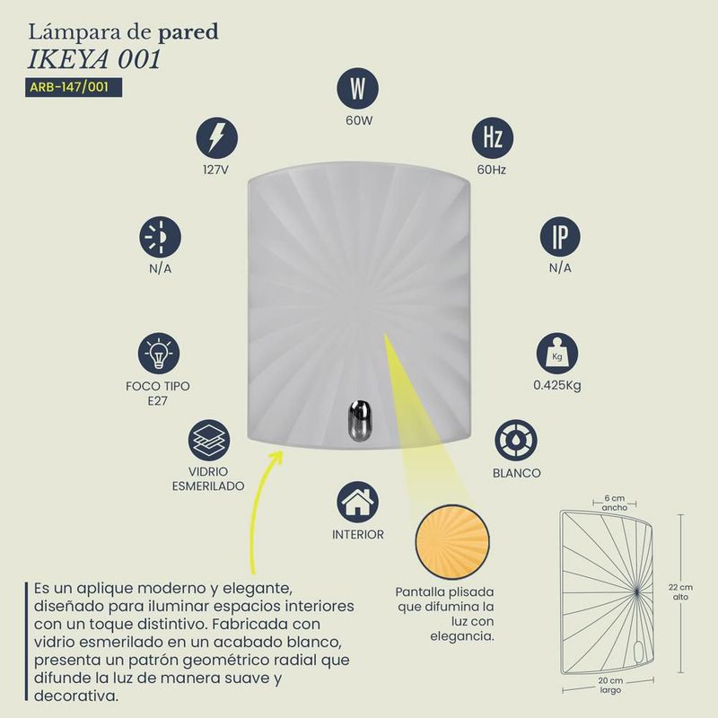 Lampara arbotante para interior Ikeya color blanco Mil luces