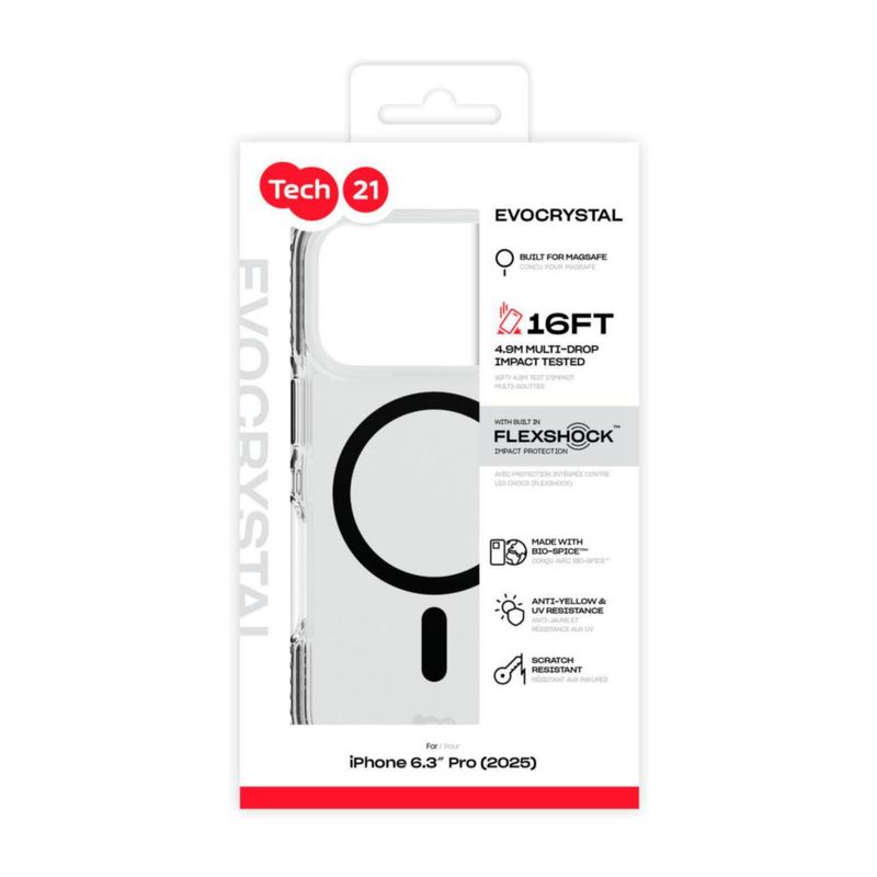 Tech21 EvoCrystal Funda Protectora Compatible con iPhone y Carga MagSafe
