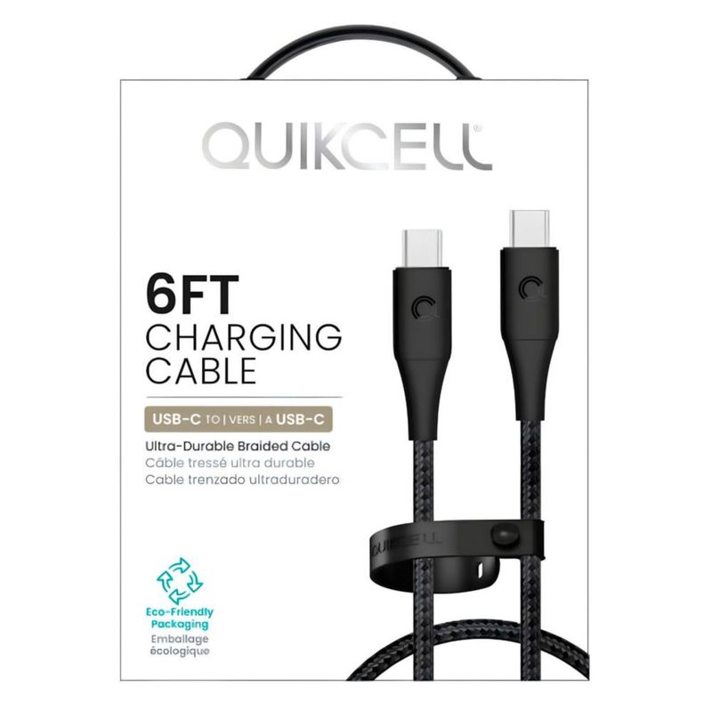 Quikcell Cable USB C a USB C 1.8m Carga Rapida Datos Conectores Reforzados