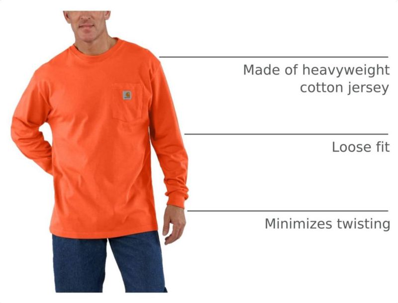 Camiseta Carhartt Dearborn LS Naranja Brillante Talla XL