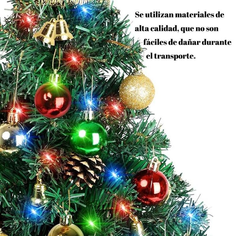 Arbolito de Navidad de mesa con iluminación LED, adornos completos para decoración hogar verde.HOGAWAY
