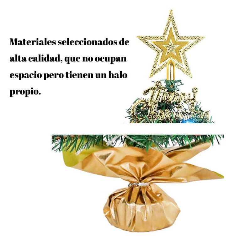 Arbolito de Navidad de mesa con iluminación LED, adornos completos para decoración hogar verde.HOGAWAY