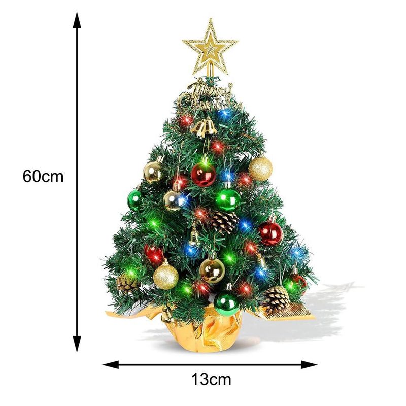 Arbolito de Navidad de mesa con iluminación LED, adornos completos para decoración hogar verde.HOGAWAY