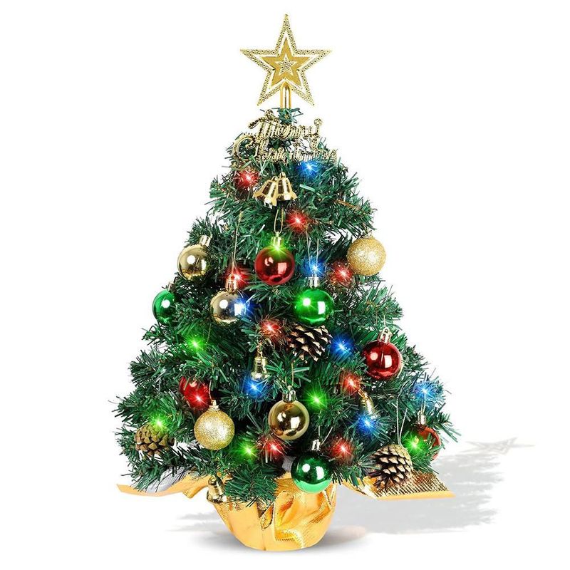 Arbolito de Navidad de mesa con iluminación LED, adornos completos para decoración hogar verde.HOGAWAY
