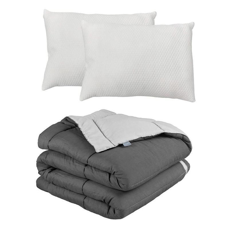Edredon Dos vistas King Size Rogga Gris Oscuro-Gris Claro+ Almohada Frosty  2 CDZ