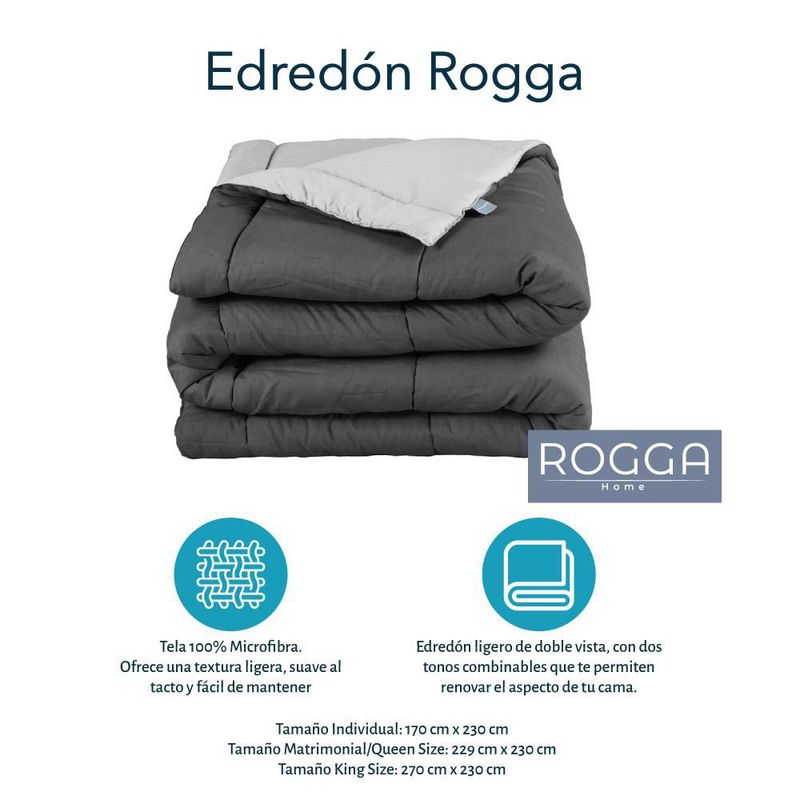 Edredon Dos vistas Queen Size Rogga Gris Oscuro-Gris Claro+ Almohada Osos 2 CDZ