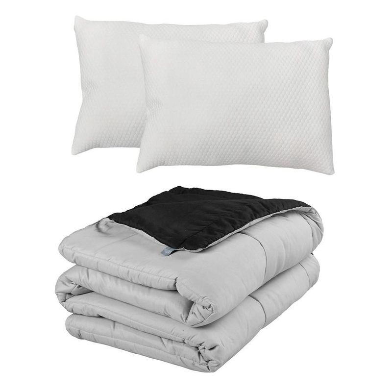 Edredon Dos vistas King Size Rogga Negro-Gris Claro+ Almohada Frosty  2 CDZ