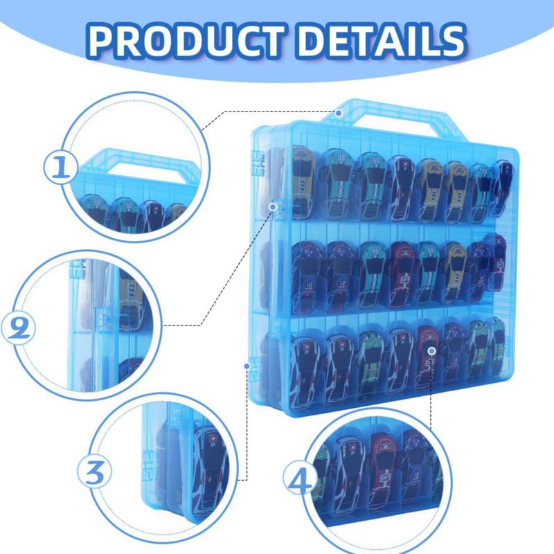 Organizador de Coche de Juguete HeIiLan 48 Compartimentos (Azul)